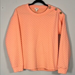 J.‎ Crew Women's Bight Peach Orange Quilted Crewneck Pullover Gold Buttons